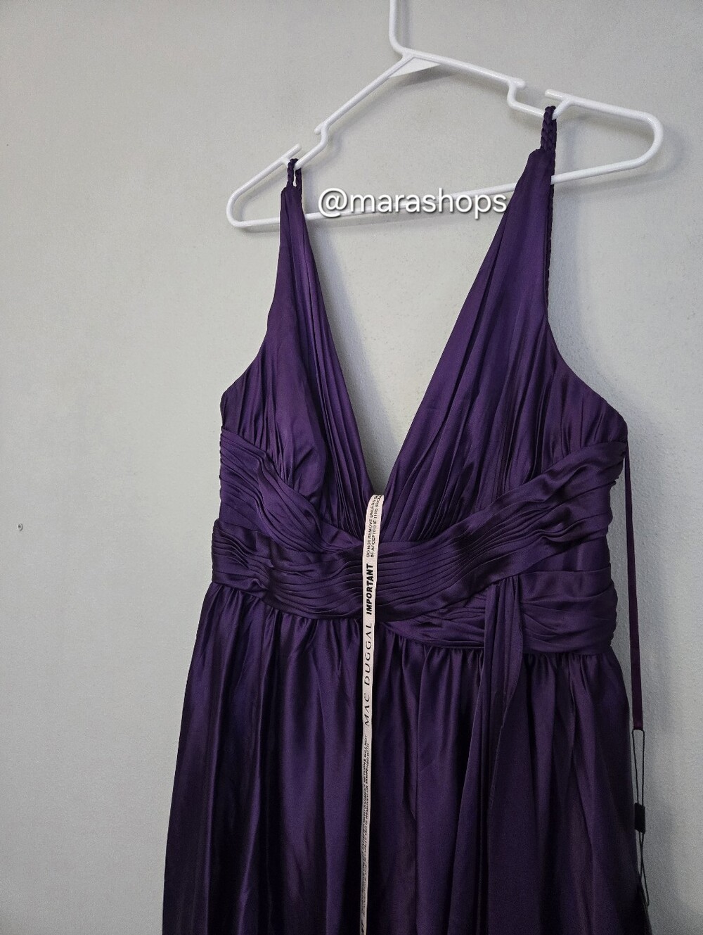 Ieena for Mac Duggal Purple Ruched Top Satin Pleated Tea Length Dress - Picture 7 of 11